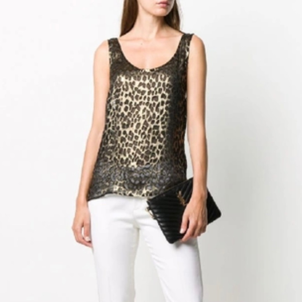 YSL Saint Laurent ✨NWT✨ Metallic Leopard Tank Top, Size Small